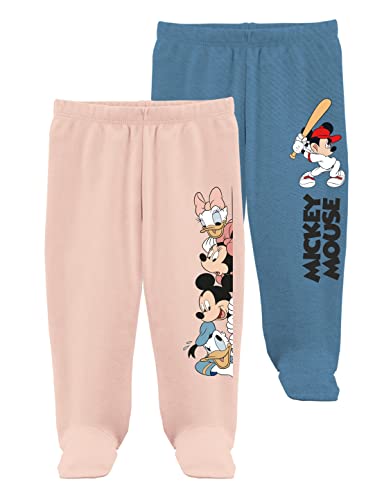 minicult Disney Mickey Mouse Footed Pajama Pants For Baby Boys And Girls(Blue b2)(Pack of 2)(0-3 Months)