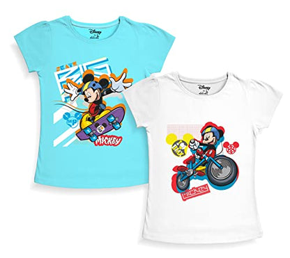 minicult Disney Mickey Mouse and Friends Regular Fit Character Printed Half Sleeves Tshirt for Girls (White b38)(Pack of 2)(18-24 Months)