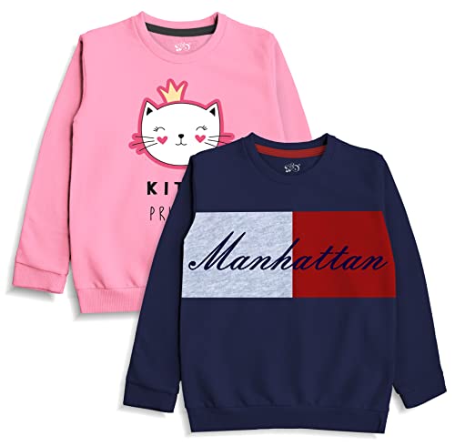 minicult Cotton Printed Sweatshirts for Boys and Girls Ideal for Light Winter( Pack of 2)(Man-Pink)