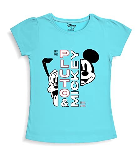 minicult Disney Mickey Mouse and Friends Regular Fit Character Printed Half Sleeves Tshirt for Girls (Blue A22)(Pack of 1)(18-24 Months)