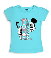 minicult Disney Mickey Mouse and Friends Regular Fit Character Printed Half Sleeves Tshirt for Girls (Blue A22)(Pack of 1)(18-24 Months)