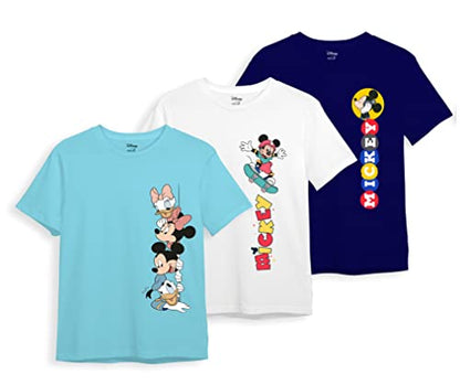 minicult Disney Mickey Mouse Regular Fit Character Printed Tshirt for Boys and Girls(Blue 1) (Pack of 3)(2-3 Years)