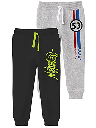 minicult Cotton Track Pants with Graphic Prints and Pockets (Pack of 2)(Black 1)