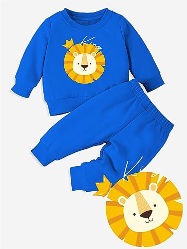minicult cotton Kids Coordinated sweatshirt and pant set with character print (Lion Navy)(Pack of 1)(1-2 Years)
