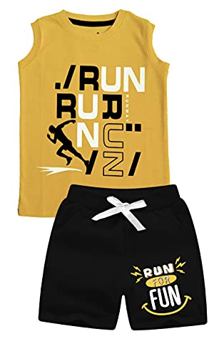 minicult Cotton Vest and Shorts Combo for Girls and Boys (Yellow & Black )(Set of 1)