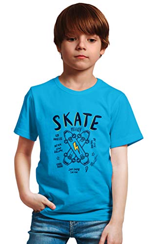 minicult Cotton Half Sleeve Kids Tshirt with Chest Print and Bright Colors(Light Blue)