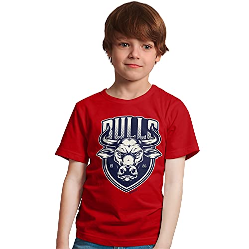 minicult Cotton Half Sleeve Kids Tshirt with Chest Print and Bright Colors(RED)(Pack of 5)