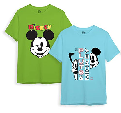 minicult Disney Mickey Mouse Regular Fit Character Printed Tshirt for Boys and Girls(Blue 3)(2-3 Years) (Pack of 2)