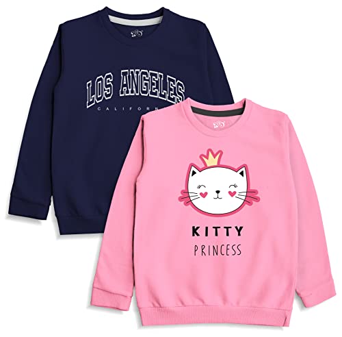 minicult Cotton Printed Sweatshirts for Boys and Girls Ideal for Light Winter( Pack of 2)(LOC-Pink)