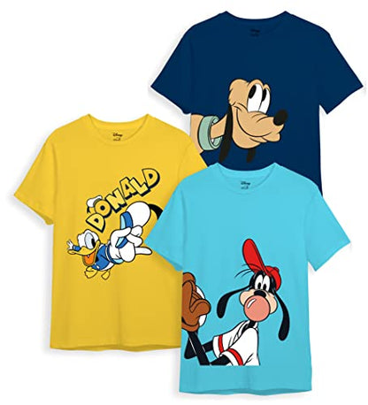 minicult Disney Mickey Mouse Regular Fit Character Printed Tshirt for Boys and Girls(Blue 3) (Pack of 3)(2-3 Years)