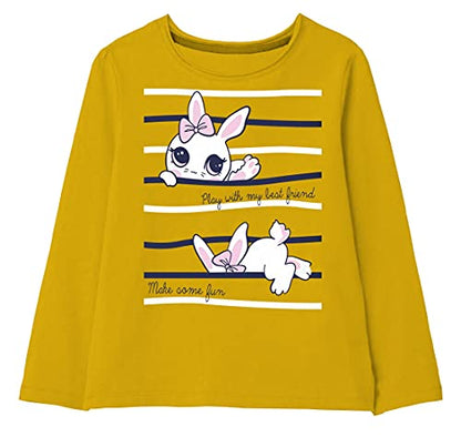 minicult Cotton Printed Full Sleeve T Shirts for Girls (Pack of 1) (Yellow)