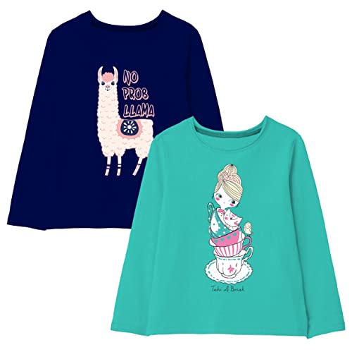 minicult Cotton Printed Full Sleeve T Shirts for Girls (Pack of 2) (Green1)