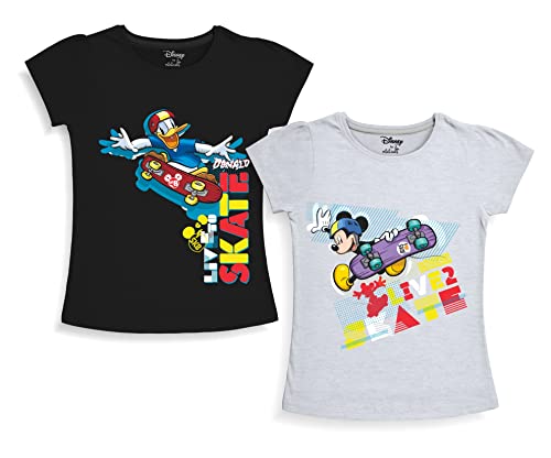 minicult Disney Mickey Mouse and Friends Regular Fit Character Printed Half Sleeves Tshirt for Girls (Grey b39)(Pack of 2)(18-24 Months)