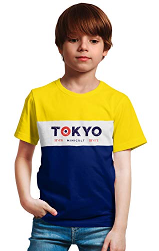 minicult Cotton Boys Tshirt Cut and sew Pattern with Chest Print (Pack of 1)(Navy)