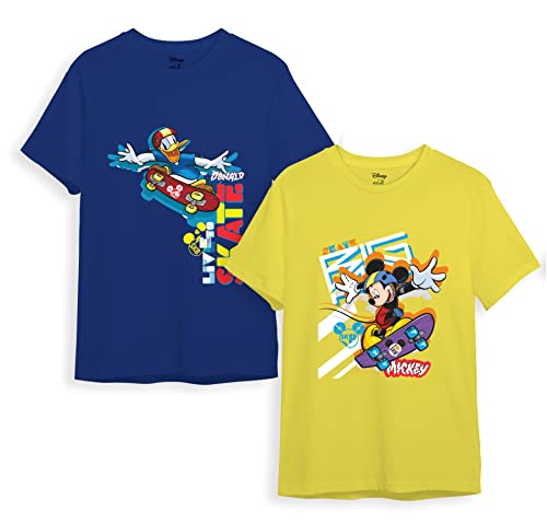 minicult Disney Mickey Mouse Regular Fit Character Printed Tshirt for Boys and Girls(Yellow1)(2-3 Years) (Pack of 2)