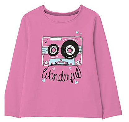minicult Cotton Printed Full Sleeve T Shirts for Girls (Pack of 1) (Pink 1)