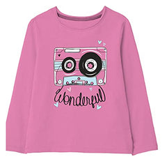 minicult Cotton Printed Full Sleeve T Shirts for Girls (Pack of 1) (Pink 1)