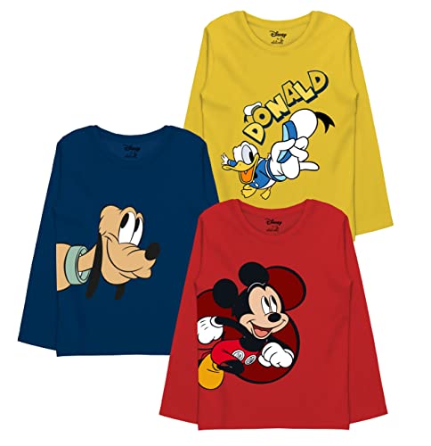 minicult Disney Mickey Mouse and Friends Regular Fit Character Printed Full Sleeves Tshirt for Boys and Girls(Red C41)(Pack of 3)(18-24 Months)