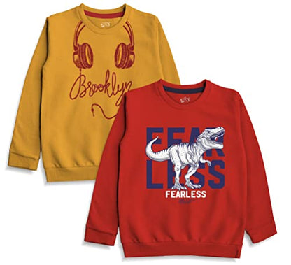 minicult Cotton Printed Sweatshirts for Boys and Girls Ideal for Light Winter( Pack of 2)(Red)