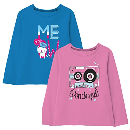 minicult Cotton Printed Full Sleeve T Shirts for Girls (Pack of 2) (Dark Blue 3)