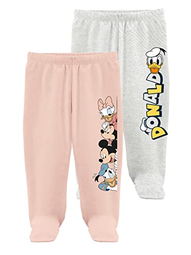 minicult Disney Mickey Mouse Footed Pajama Pants For Baby Boys And Girls(Pink b1)(Pack of 2)(0-3 Months)