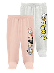 Disney by Minicult Mickey Mouse Footed Pajama Pants For Baby Boys And Girls Pack of 2-Pink