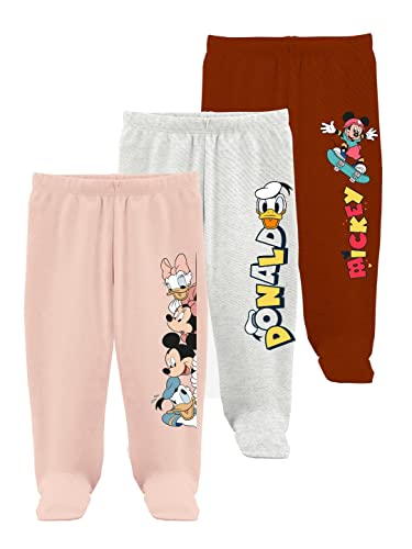 Disney by Minicult Mickey Mouse Footed Pajama Pants For Baby Boys And Girls Pack of 3- Pink