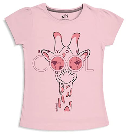 minicult Girls Half sleeves Cotton T-shirt with Cute Prints and Colorful (Giraffe) (Pack of 1) Purple