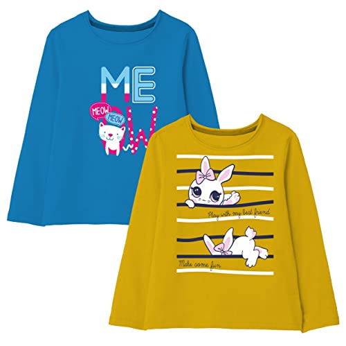 minicult Cotton Printed Full Sleeve T Shirts for Girls (Pack of 2) (Yellow 1)