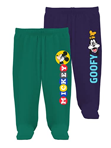 Disney by Minicult Mickey Mouse Footed Pajama Pants For Baby Boys And Girls Pack of 2- Green