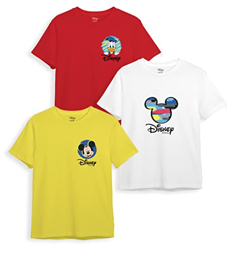 minicult Disney Mickey Mouse Regular Fit Character Printed Tshirt for Boys and Girls(Yellow 3) (Pack of 3)(2-3 Years)