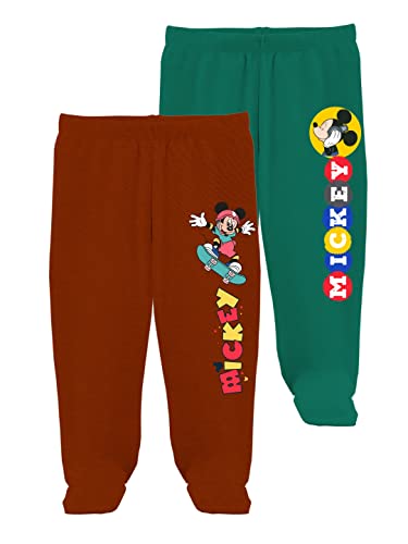 minicult Disney Mickey Mouse Footed Pajama Pants For Baby Boys And Girls(Green b7)(Pack of 2)(0-3 Months)