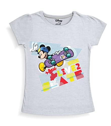 minicult Disney Mickey Mouse and Friends Regular Fit Character Printed Half Sleeves Tshirt for Girls (Grey A32)(Pack of 1)(18-24 Months)