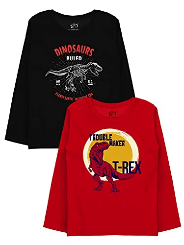 minicult Cotton Printed Full Sleeve T Shirts for Boys(Pack of 2)(Red 2)