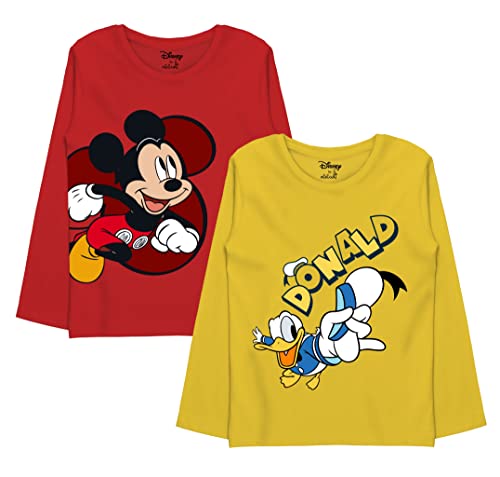 minicult Disney Mickey Mouse and Friends Regular Fit Character Printed Full Sleeves Tshirt for Boys and Girls(Yellow B30)(Pack of 2)(18-24 Months)