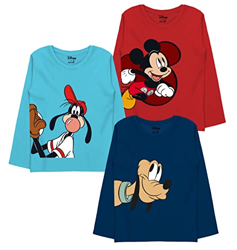 minicult Disney Mickey Mouse and Friends Regular Fit Character Printed Full Sleeves Tshirt for Boys and Girls(Navy c42)(Pack of 3)(18-24 Months)