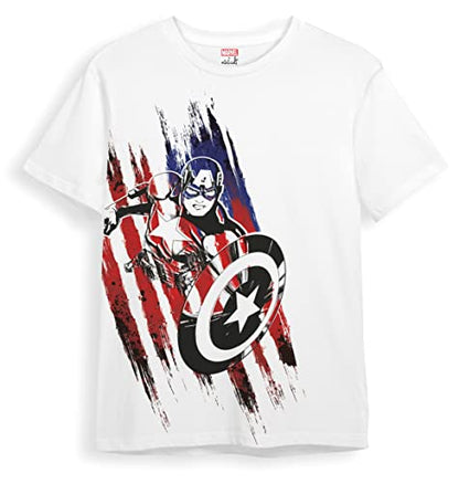 minicult Marvel's Avenger Regular Fit Character Printed Tshirt for Boys and Girls (Captain America)(White)(Pack of 1 Tshirt)(18-24 Months)