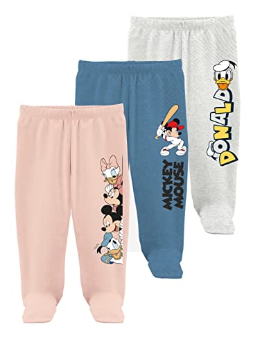 minicult Disney Mickey Mouse Footed Pajama Pants For Baby Boys And Girls(Blue c3)(Pack of 3)(0-3 Months)