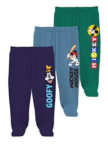 minicult Disney Mickey Mouse Footed Pajama Pants For Baby Boys And Girls(Green c5)(Pack of 3)(0-3 Months)