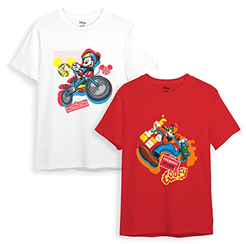 minicult Disney Mickey Mouse Regular Fit Character Printed Tshirt for Boys and Girls(Red1)(2-3 Years) (Pack of 2)