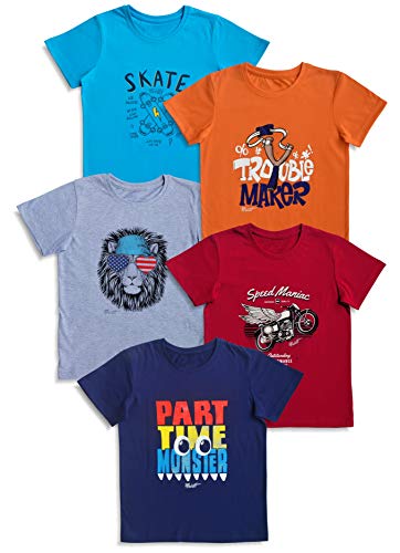 minicult Baby Boy's Cotton Graphic Printed Half Sleeve T-shirt with Chest Print and Bright Colors (Multicolor)