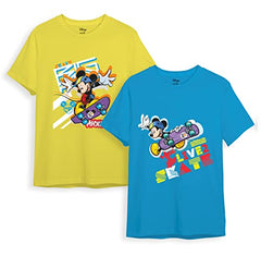 minicult Disney Mickey Mouse Regular Fit Character Printed Tshirt for Boys and Girls(Blue1)(2-3 Years) (Pack of 2)