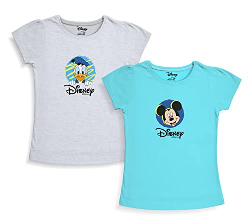 minicult Disney Mickey Mouse and Friends Regular Fit Character Printed Half Sleeves Tshirt for Girls (Blue b33)(Pack of 2)(18-24 Months)