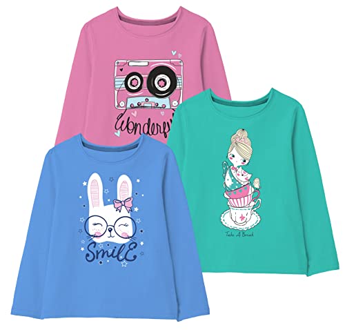 minicult Cotton Printed Full Sleeve T Shirts for Girls (Pack of 3) (Blue 1)