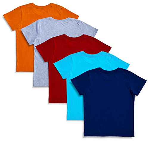 minicult Cotton Half Sleeve Kids Tshirt with Chest Print and Bright Colors(Orange)(Pack of 5)