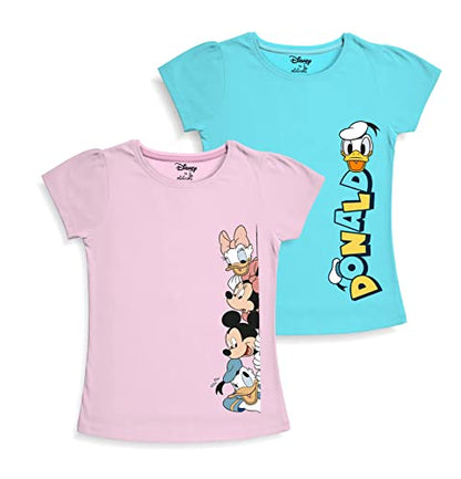 minicult Disney Mickey Mouse and Friends Regular Fit Character Printed Half Sleeves Tshirt for Girls (Pink b32)(Pack of 2)(18-24 Months)