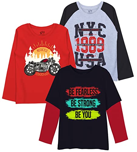 minicult Cotton Printed Full SLAeeve T Shirts for Boys(Pack of 3) (Red RD SLA 3)