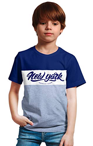 minicult Cotton Boys Tshirt Cut and sew Pattern with Chest Print (Pack of 1)(Grey)