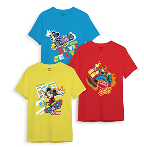 minicult Disney Mickey Mouse Regular Fit Character Printed Tshirt for Boys and Girls(Yellow 2) (Pack of 3)(2-3 Years)
