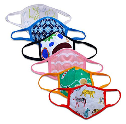 Minicult Creations double layer cloth masks in cute prints for kids (ASSORTED PRINTS & COLORS)(PACK OF 6)